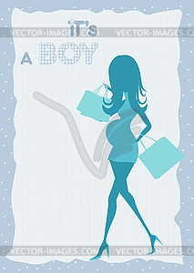 Baby announcement card with beautiful pregnant woman - vector image