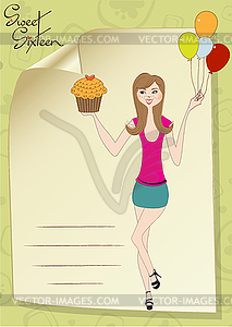 Sweet Sixteen Birthday card with young girl - vector clipart