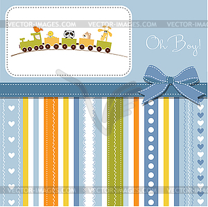 Baby shower card with toy train - vector EPS clipart