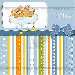 Baby shower card with sleepy teddy bear - vector image