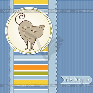 Baby boy announcement card with cat - vector image