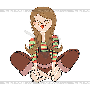 Romantic girl, is sitting barefoot - vector image