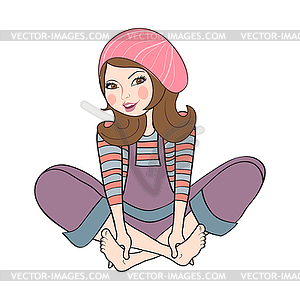 Romantic girl, is sitting barefoot - vector clipart