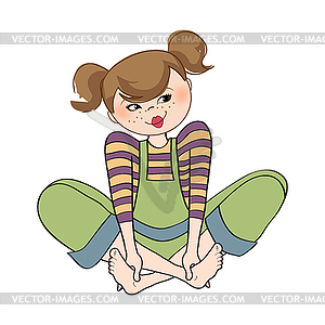 Romantic girl, is sitting barefoot - vector image