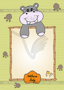 Cute baby shower card with hippo - vector clip art