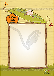 Little boy sleeping in pea been, baby announcement - vector clipart