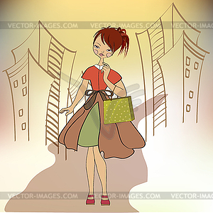 Girl at shopping - vector clip art