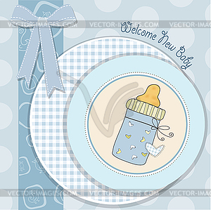 Baby shower card with bottle milk - vector EPS clipart