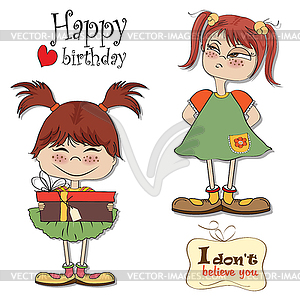 Set of funny cartoon girl - vector clipart