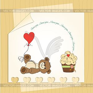 Cute love card with teddy bear - vector image