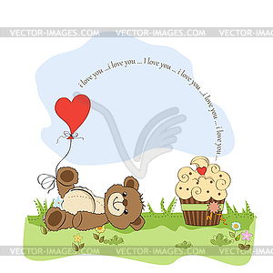 Cute love card with teddy bear - vector clipart