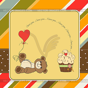 Cute love card with teddy bear - vector clip art