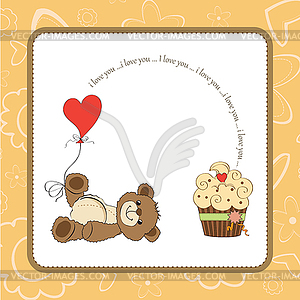 Cute love card with teddy bear - vector clipart
