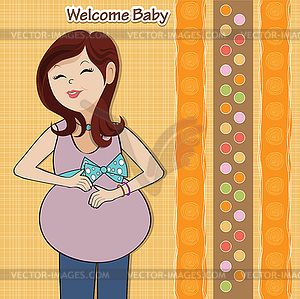 Happy pregnant woman, baby shower card - vector clipart