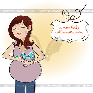 Happy pregnant woman, baby shower card - vector EPS clipart