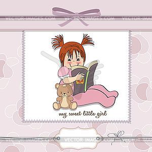 Sweet little girl reading book - vector clip art