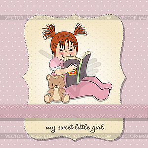 Sweet little girl reading book - vector clip art