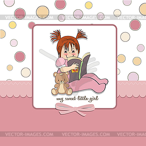 Милая девушка, читающая книгу - векторный клипарт / векторное изображение