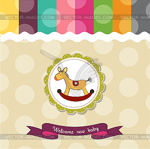 Baby shower card with rocking horse - vector clipart