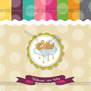 Baby shower card with sleepy teddy bear - vector clip art