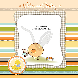 New baby announcement card with chicken - vector image