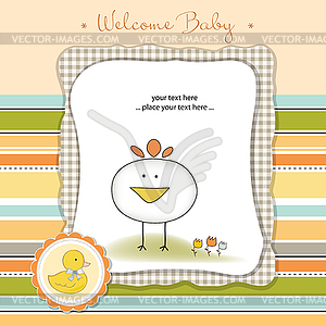 New baby announcement card with chicken - vector image