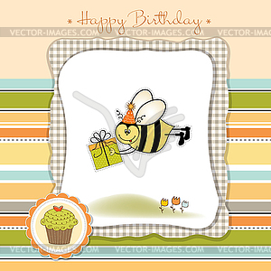 Birthday card with bee - vector clip art