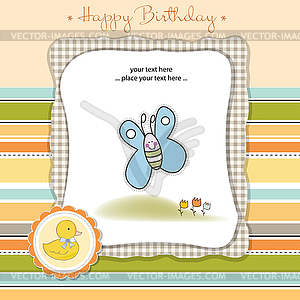 Happy birthday card with cute butterfly - vector clipart