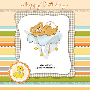 New baby boy shower card with spoiled teddy bear - vector image