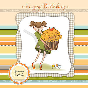 Happy birthday card with a girl - vector image