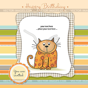 Happy birthday card with cat - vector clipart