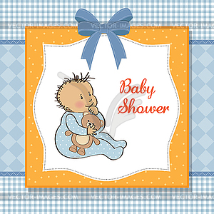Romantic baby boy shower card - vector EPS clipart