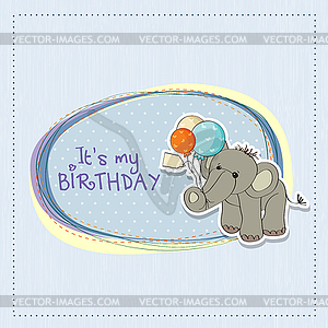 Baby boy birthday card with elephant - vector clip art