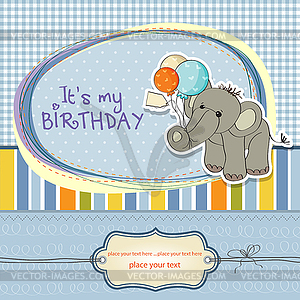 Baby boy birthday card with elephant - vector clipart