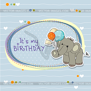 Baby boy birthday card with elephant - vector clipart