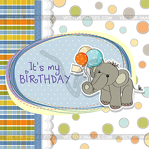 Baby boy birthday card with elephant - vector EPS clipart