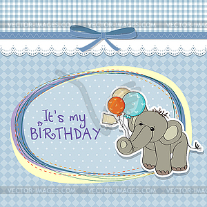 Baby boy birthday card with elephant - vector image