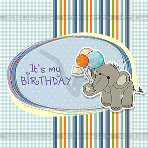 Baby boy birthday card with elephant - vector clip art