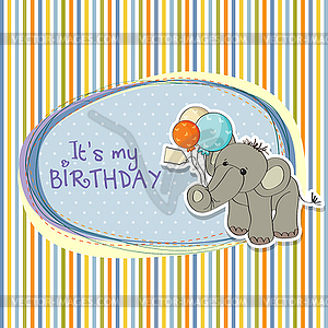 Baby boy birthday card with elephant - vector clipart