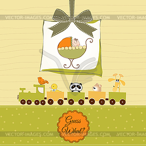 Baby shower card with cute stroller - vector clipart