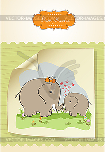 Baby shower card with baby elephant and his mother - vector image