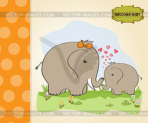 Baby shower card with baby elephant and his mother - stock vector clipart
