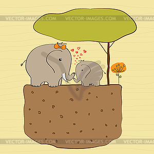 Baby shower card with baby elephant and his mother - vector image