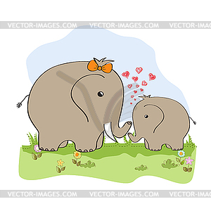 Baby shower card with baby elephant and his mother - vector clipart