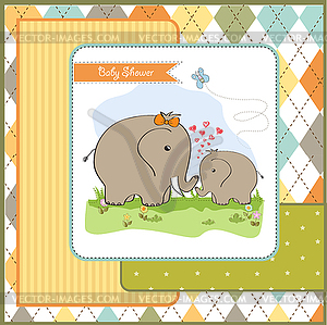 Baby shower card with baby elephant and his mother - vector clip art