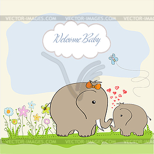 Baby shower card with baby elephant and his mother - vector clipart