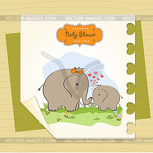 Baby shower card with baby elephant and his mother - vector image