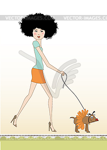 Pretty young lady with her dog dressed - vector image