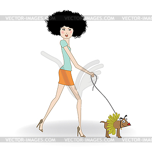 Pretty young lady with her dog dressed - vector image