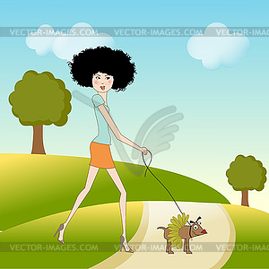 Pretty young lady with her dog dressed - stock vector clipart